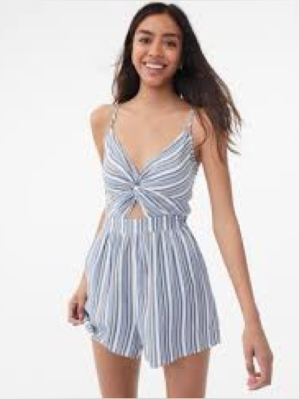 Aeropostale Striped Tie-Front Romper Blue White Size Medium